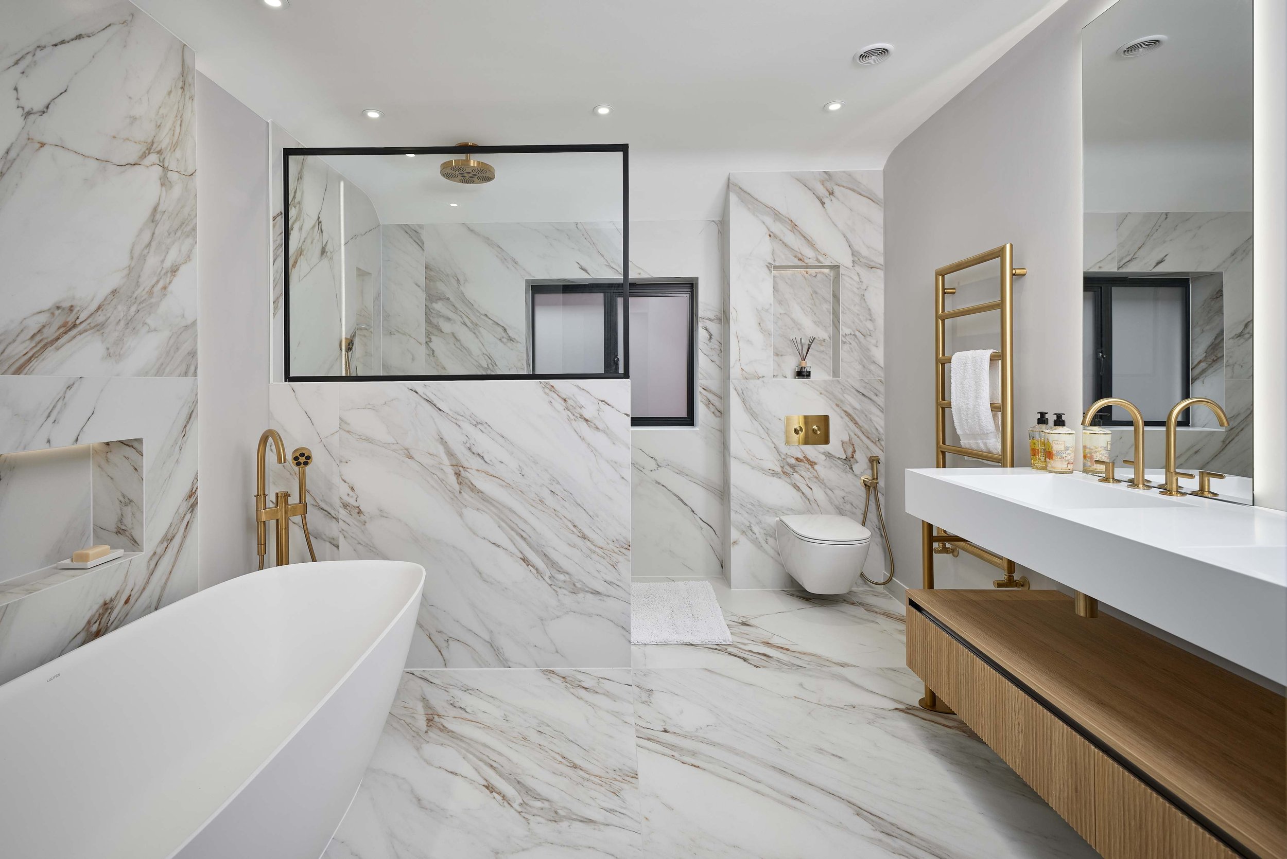 Recent bathroom renovation project showing tiled floor and fixtures